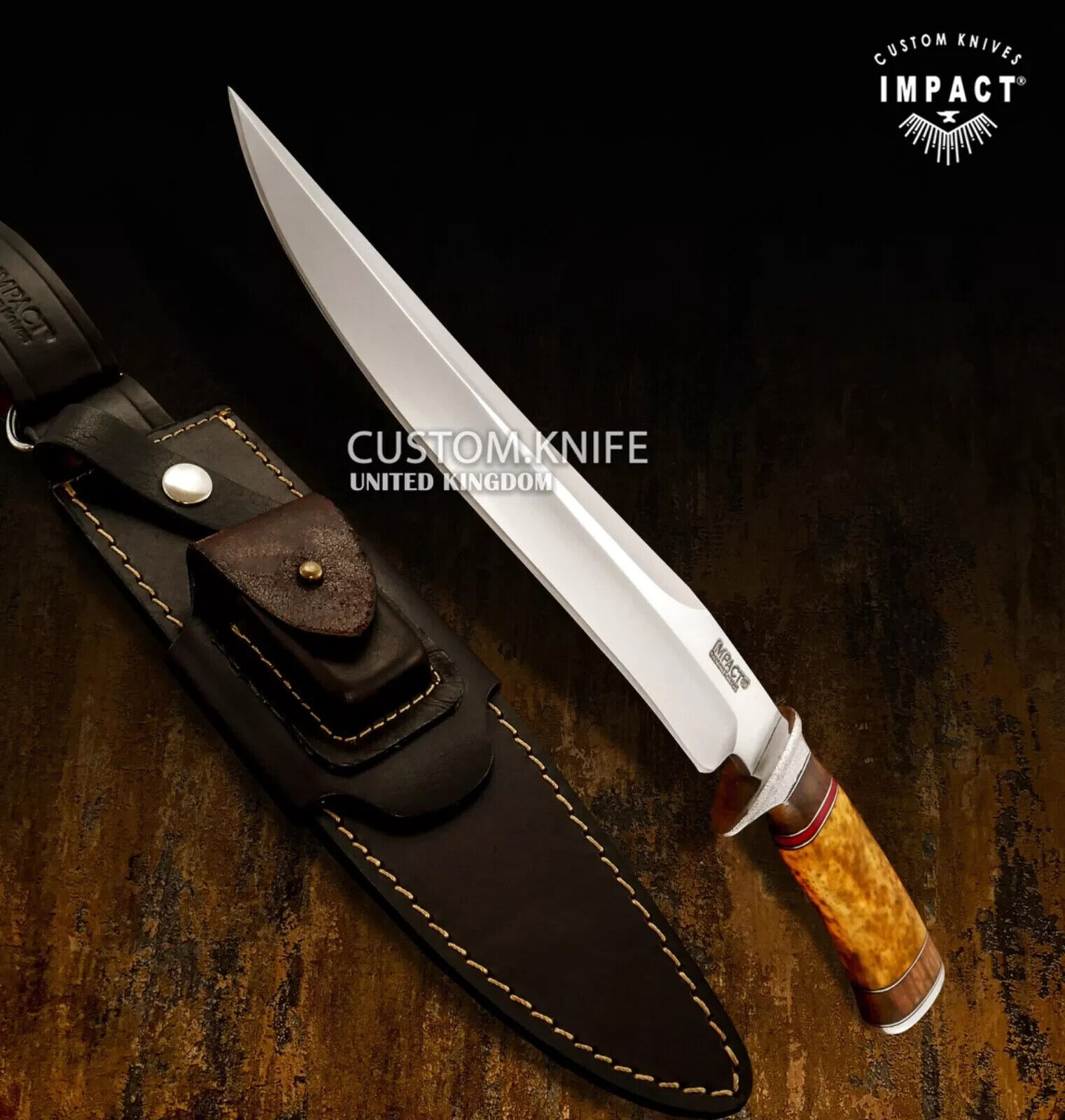 IMPACT CUTLERY CUSTOM BOWIE HUNTING CAMP KNIFE CAMEL BONE HANDLE- 1703
