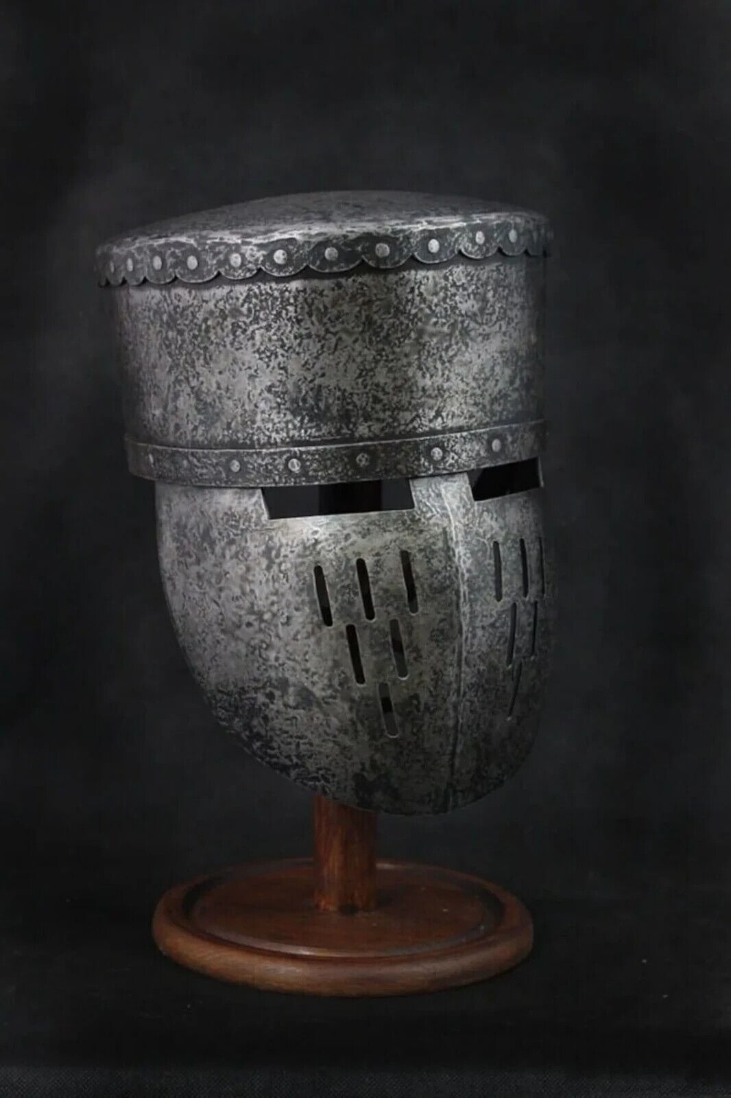 Hammered 18 Gauge Steel Medieval Blackened Great Knight Crusader Helmet Leather