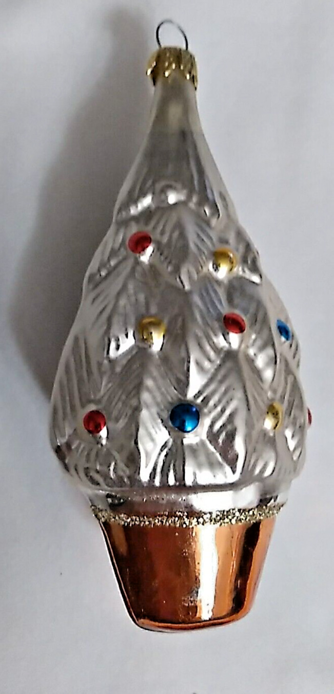 ⭐ Vintage Columbia Blown Silvered Glass White Tree Christmas Ornament 4\