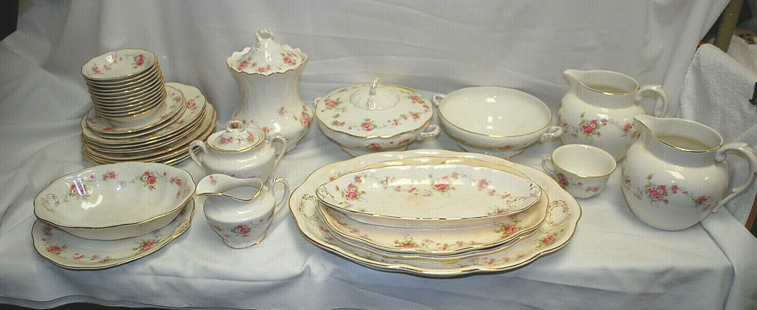 Edwin M Knowles China KNO341 Embossed Scallop w/Pink Rose Garland 39+ Pcs. L2724