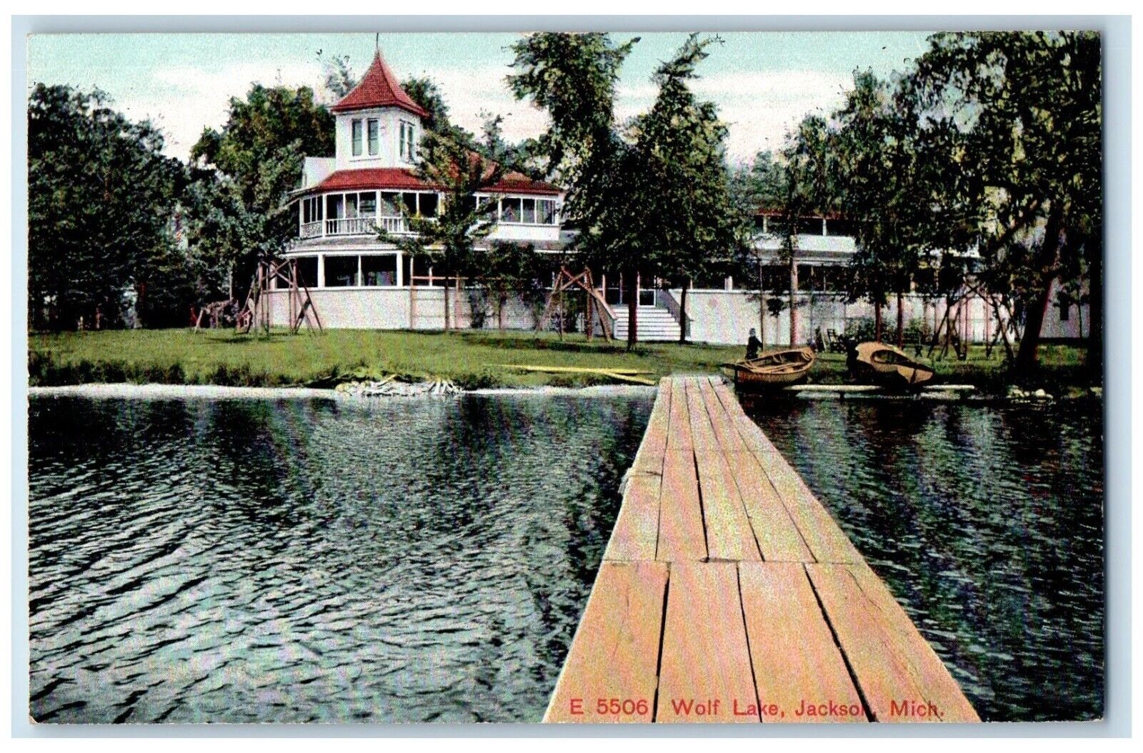 c1910 House Boats Scene Wolf Lake Jackson Michigan MI Unposted Antique Postcard