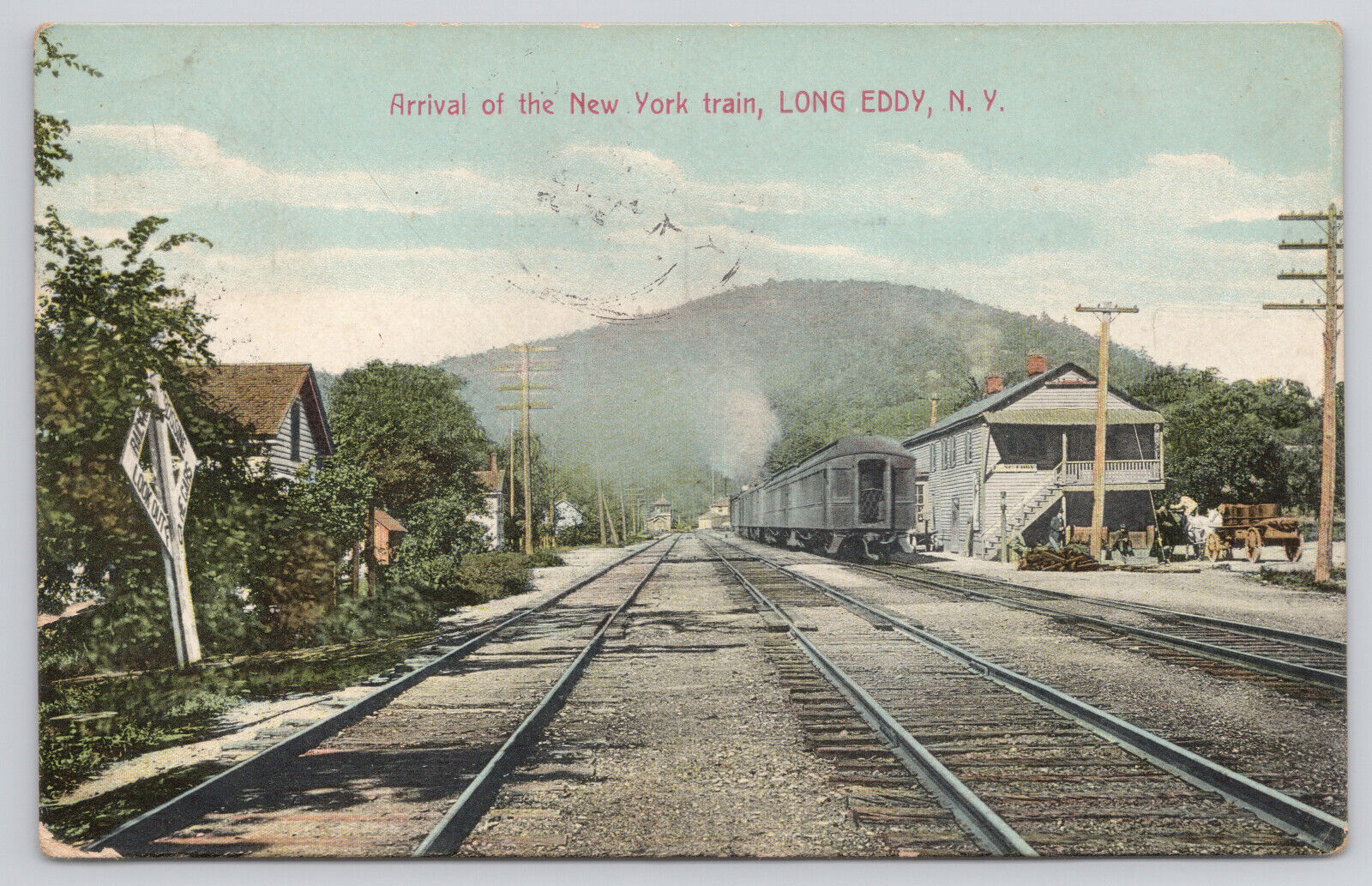 Long Eddy New York Arrival of the New York Train Postcard 1912