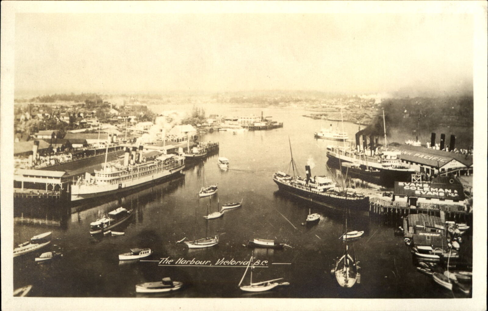 Steamships in Harbour ~ Vancouver BC British Columbia Canada ~ aerial real photo