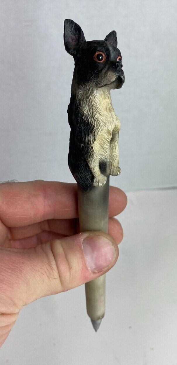 Resin Decorative Boston Terrier Dog Shaped Ball Point Pen (needs ink refill)