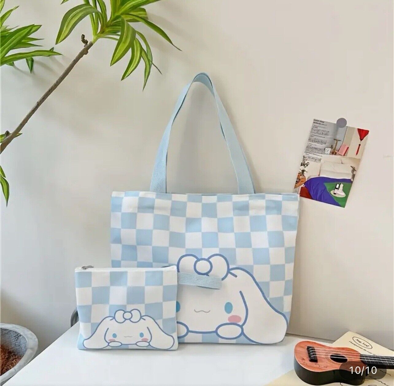 Cinnamoroll Tote Bag Sanrio Miniso Kawaii Blue Reusable W Pouch