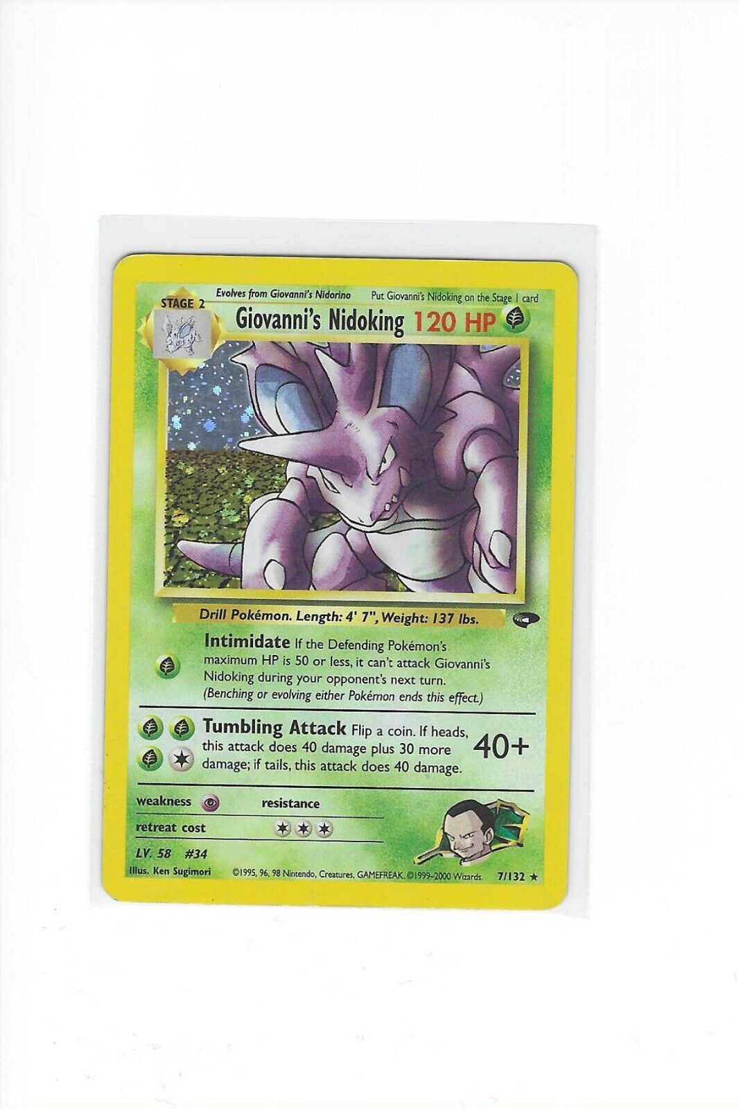 Pokemon Gym Challenge 7/132 Giovanni\'s Nidoking Unlimited Holo