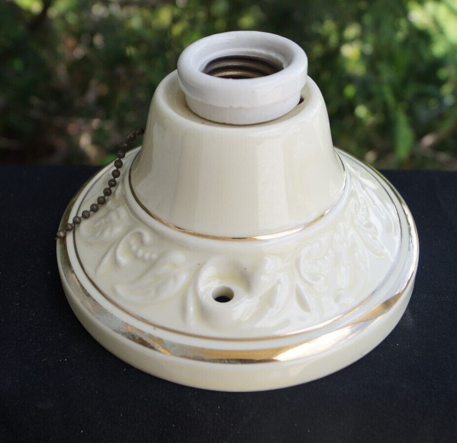 Antique 1930s Porcelain Wall Sconce Light Fixture / Lamp - MINTY - Pull Chain