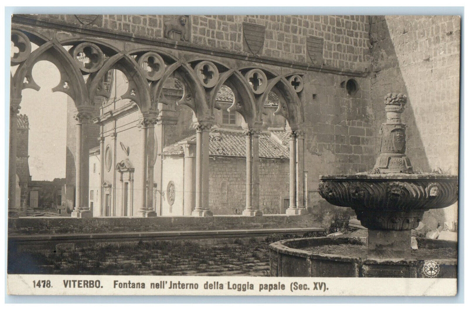 c1950's Fountain Inside The Papal Loggia Viterbo Italy RPPC Photo Postcard