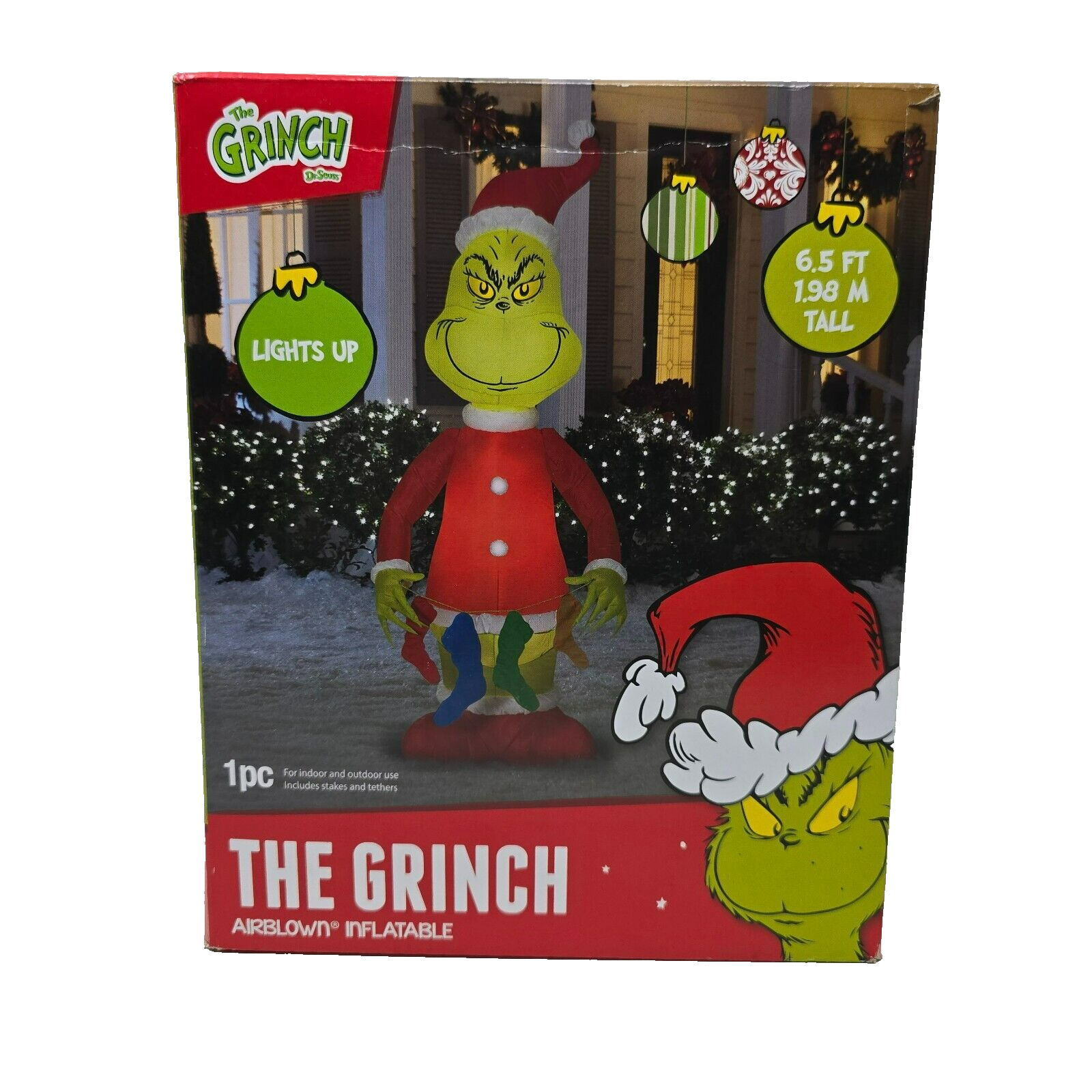 Gemmy Airblown Inflatable Christmas Grinch With Stockings 6.5 Ft New