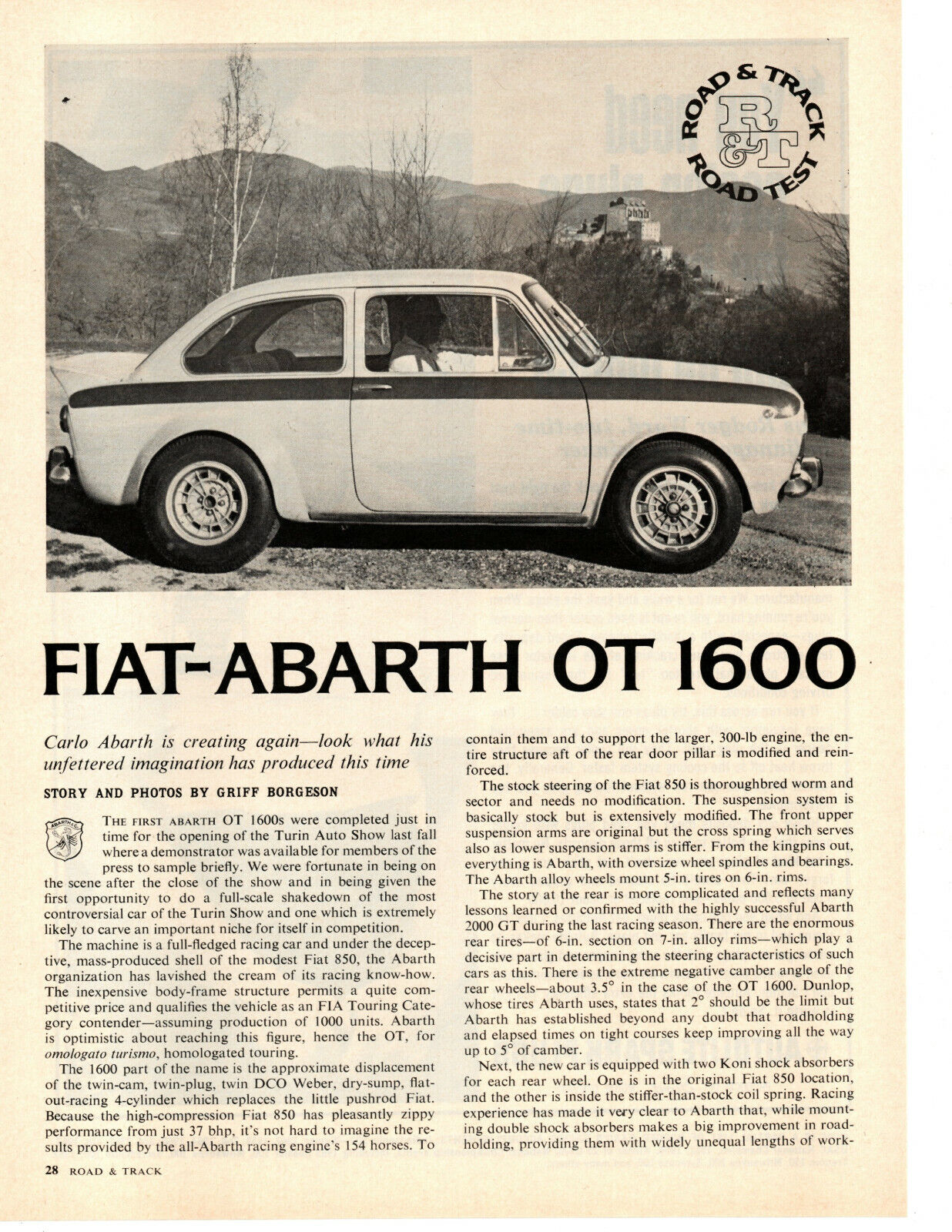 1965 FIAT ABARTH OT 1600 ~ ORIGINAL 4-PAGE ROAD TEST / ARTICLE / AD