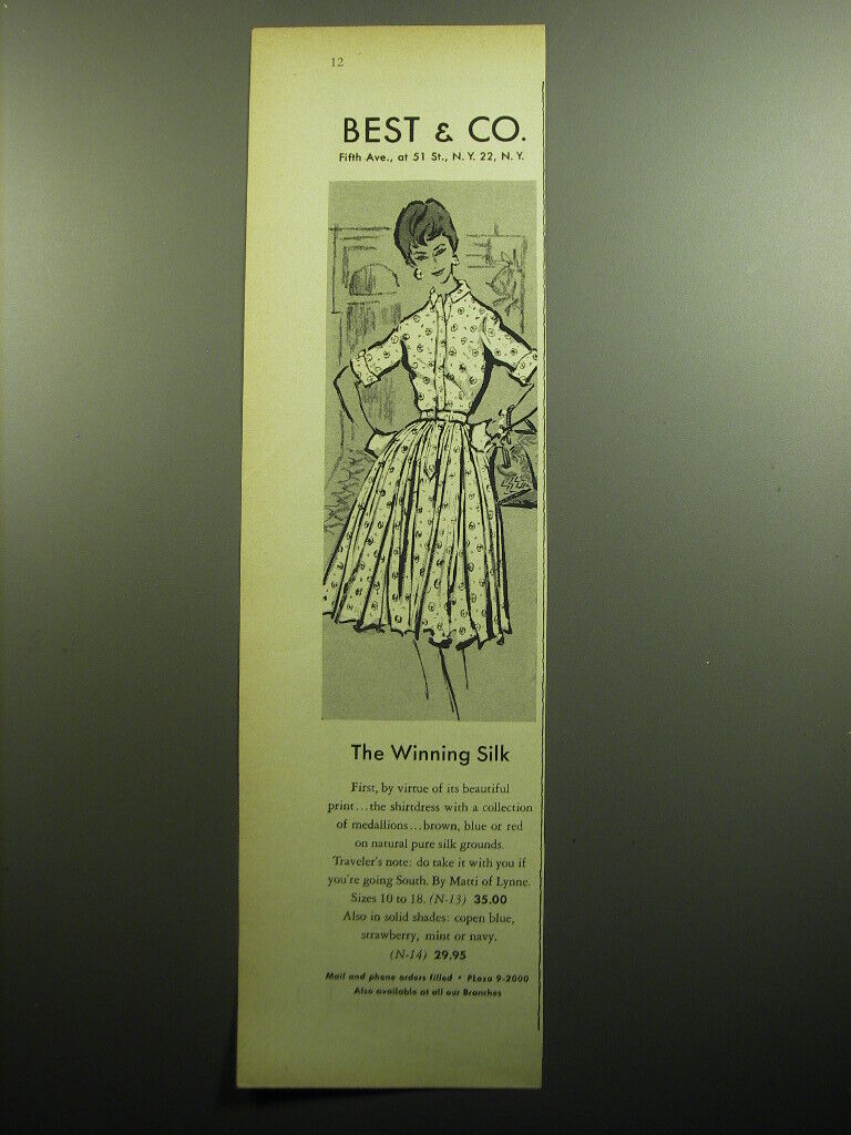 1958 Best & Co. Dress by Matti of Lynne Ad - The Winning Silk
