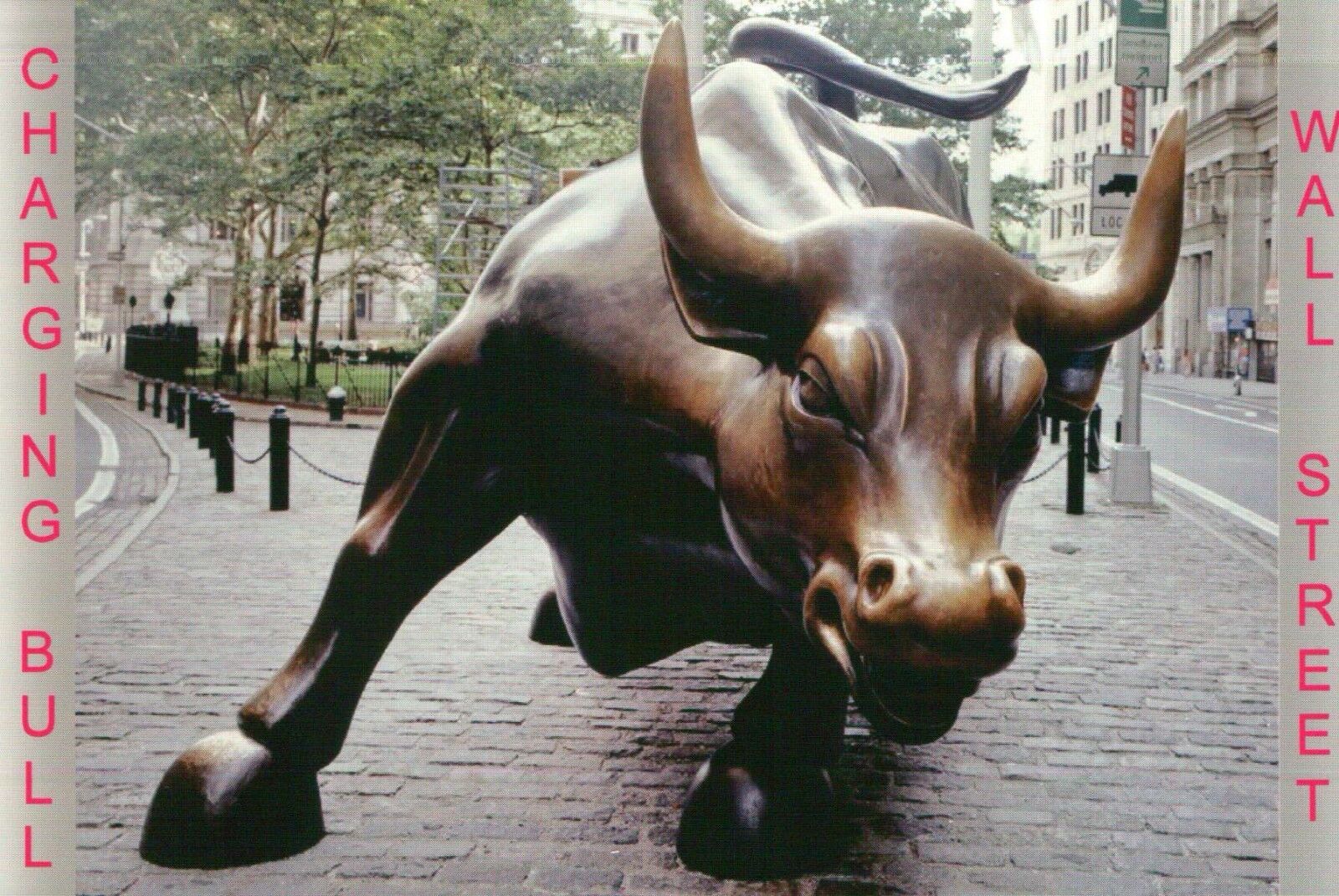 Charging Bull, Wall Street New York City, Sculpture Stock Market, NY -- Postcard