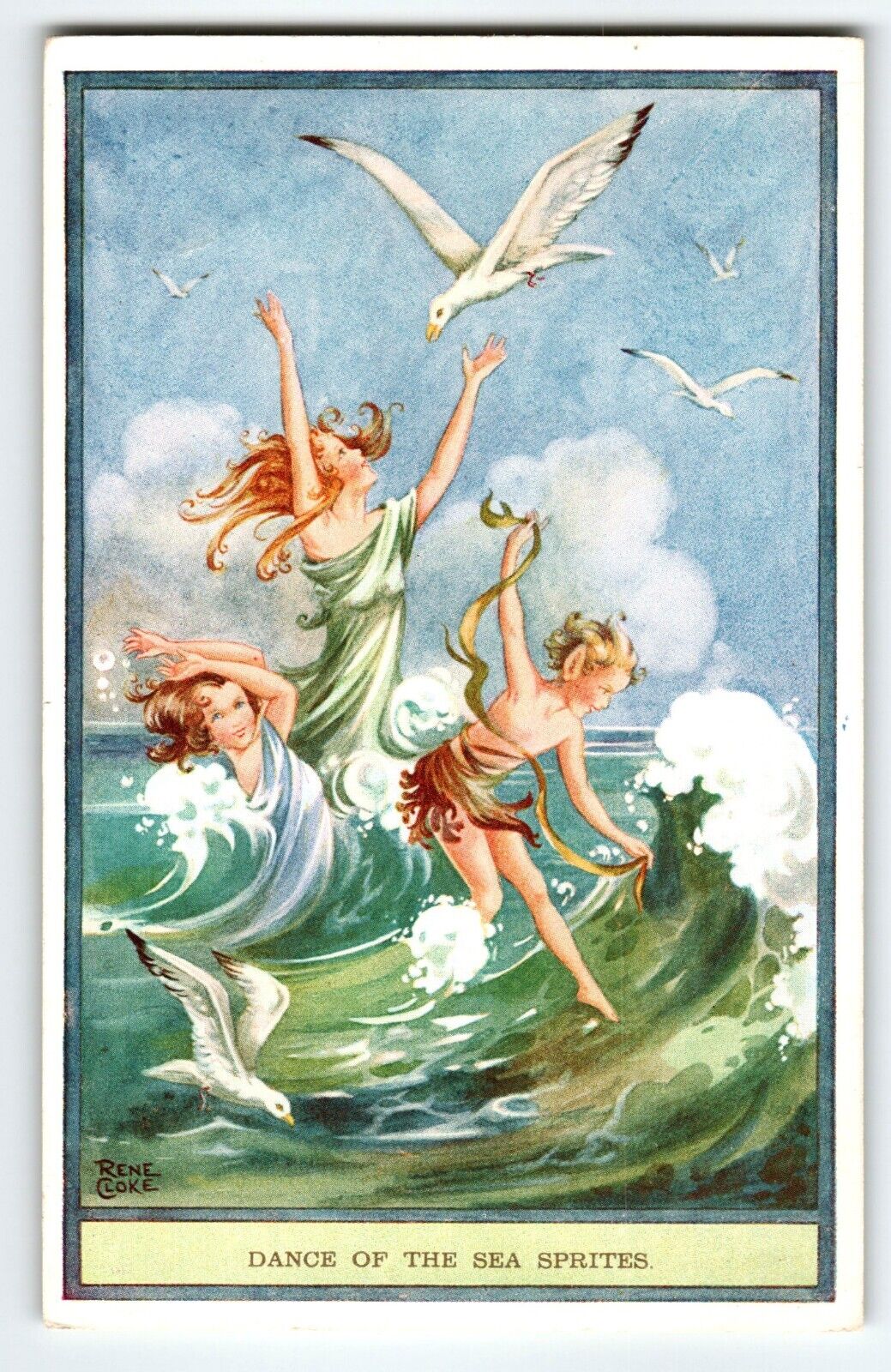 Fairies Postcard Fairy Dance Of The Sea Sprites Gull Rene Cloke Valentine & Sons
