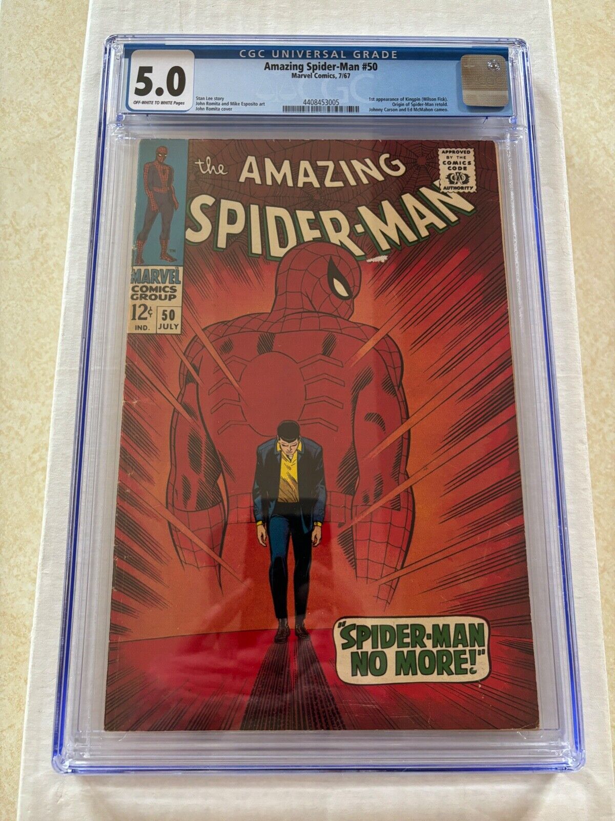 Amazing Spider-Man #50 CGC 5.0 OW-WT Marvel 1967 1st Kingpin J Romita  S Lee