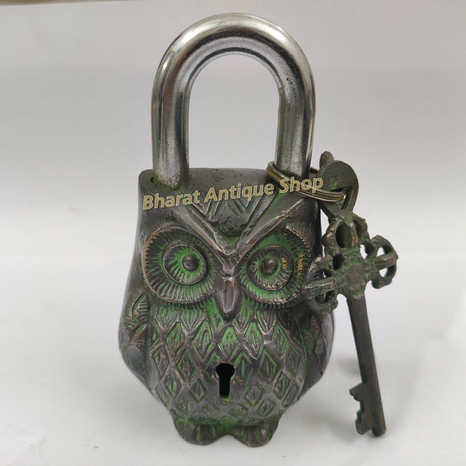 Owl Style Antique Vintage Padlock with Working Key Rare Old Style