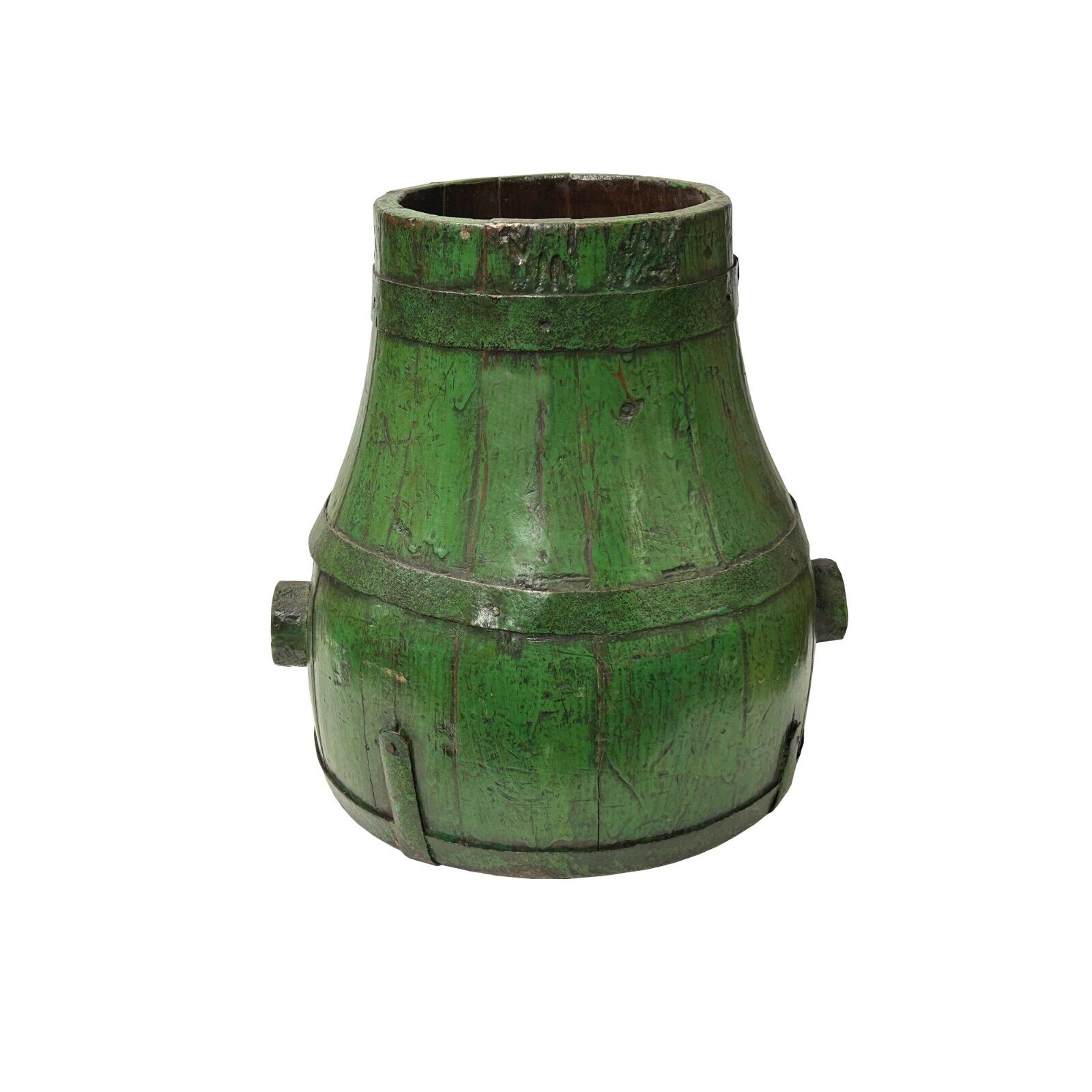 Chinese Vintage Distressed Bright Green Round Deco Wood Bucket ws3549