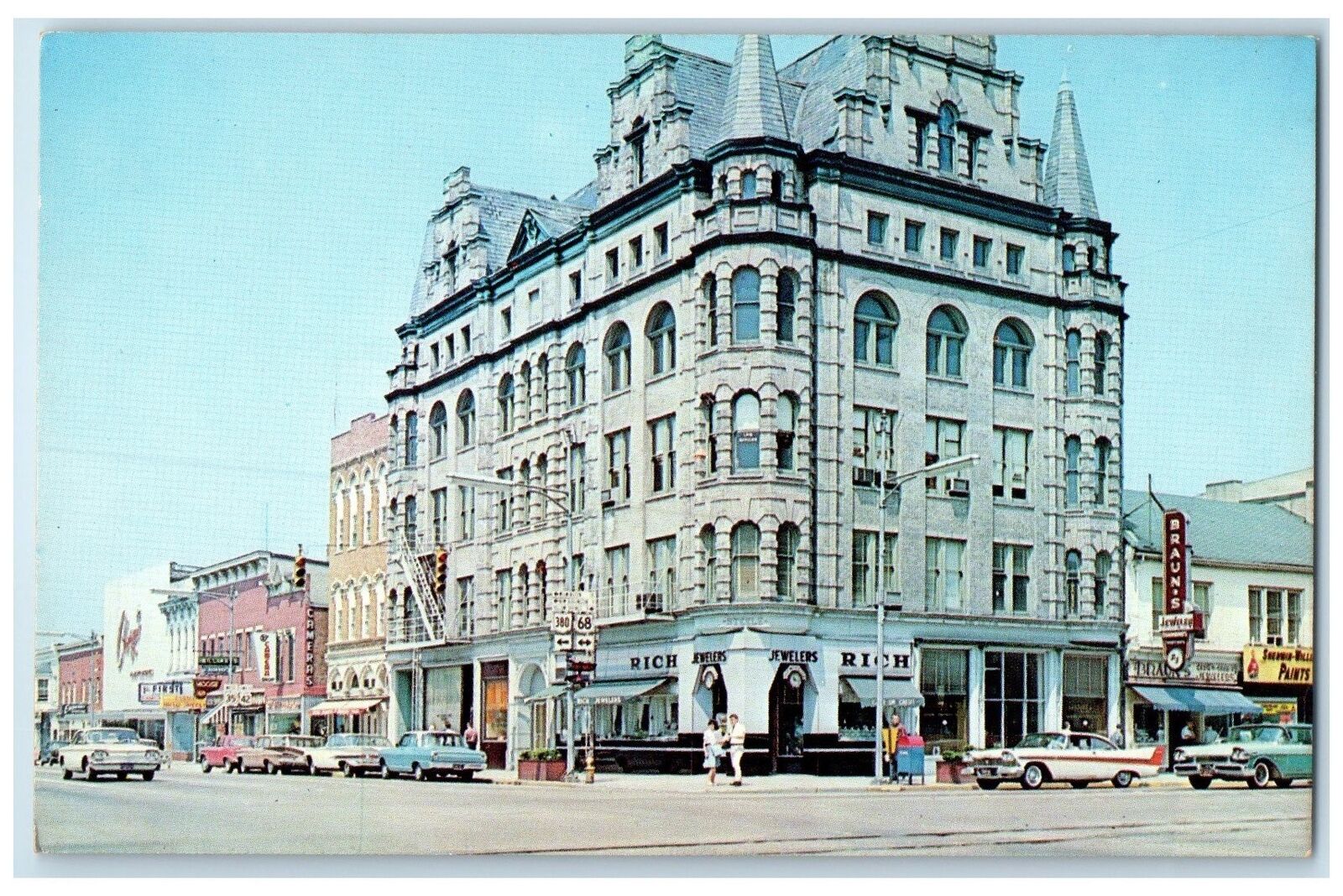 c1950's Looking On Main Street Classic Cars Building View Xenia Ohio OH Postcard