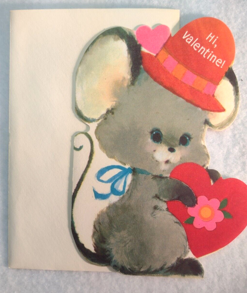 Vintage Valentine Card 1960\'s Hallmark Die-Cut Mouse UNUSED w/ envelope