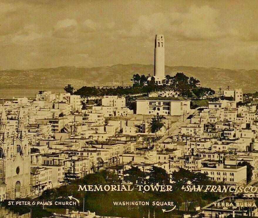 Vintage San Francisco Ca. Postcard Memorial Tower at Washington Square RPPC
