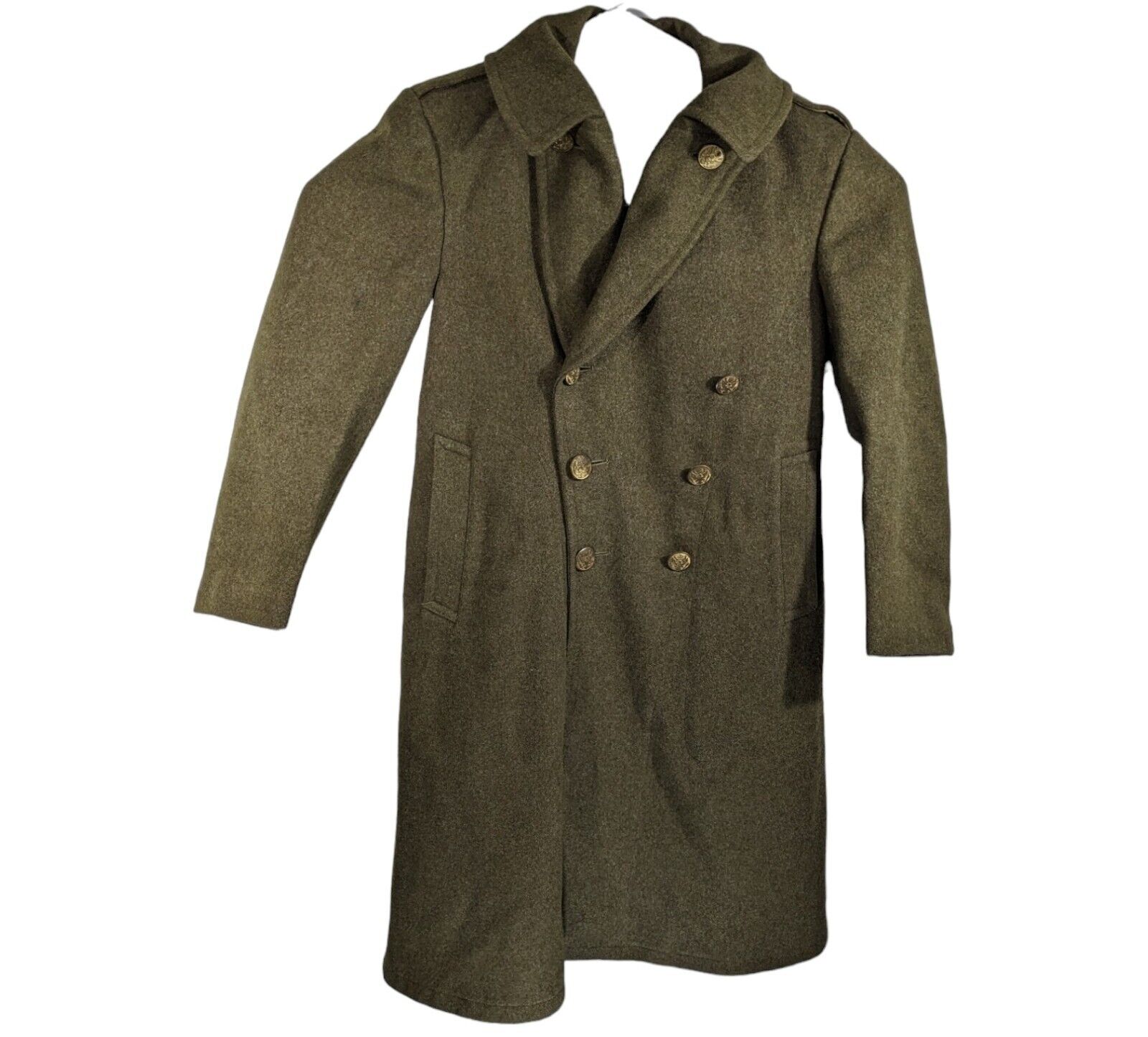 WWII Wool Overcoat Size 38s Short Solomon Goldstein Portnoy Trench Coat 1942 M-L