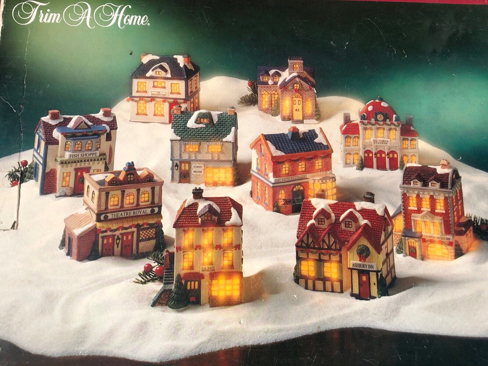 Dickens Village Trim a Home 1994 Lighted Porcelain Holiday Christmas 10 Piece 