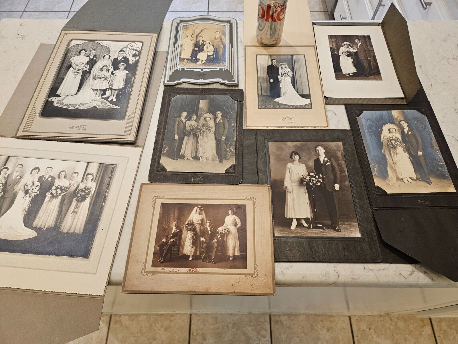 Lot of 9 Mixed Black and White Vintage Antique large  wedding Photos early 1900s