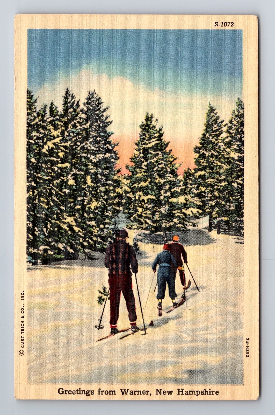 Warner NH-New Hampshire, General Greetings, Skiing on Mountain Vintage Postcard