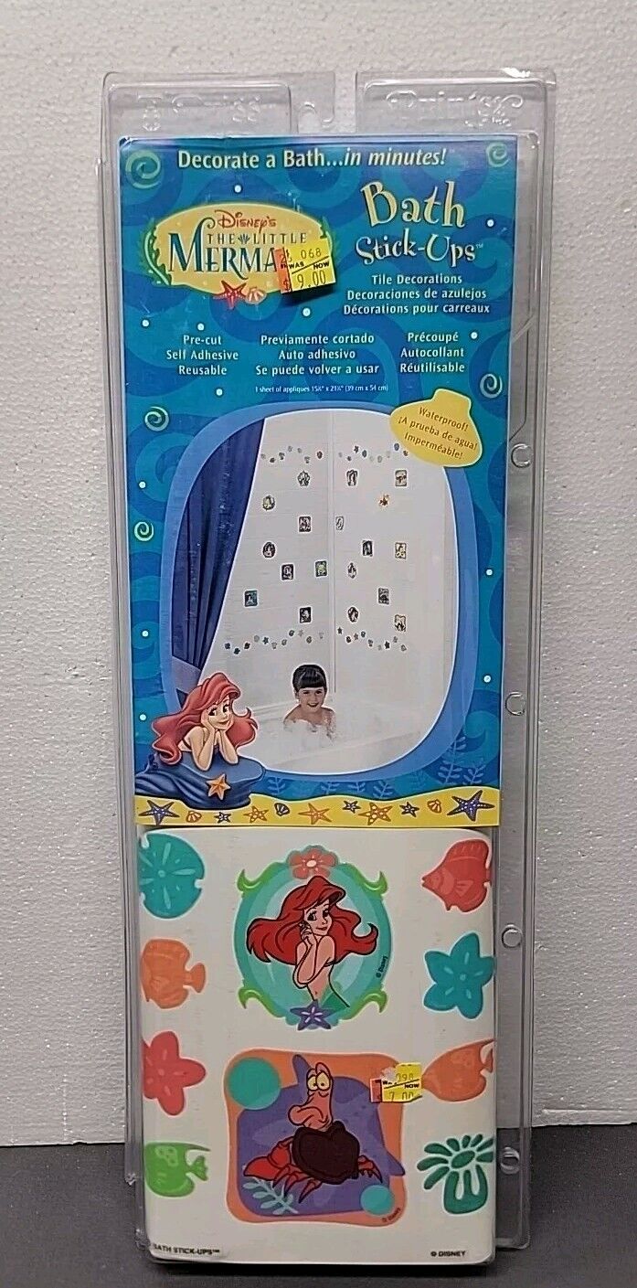 Vintage 90s Disney Bath Stick Ups Decoration Little Mermaid Bathtub Adhesive