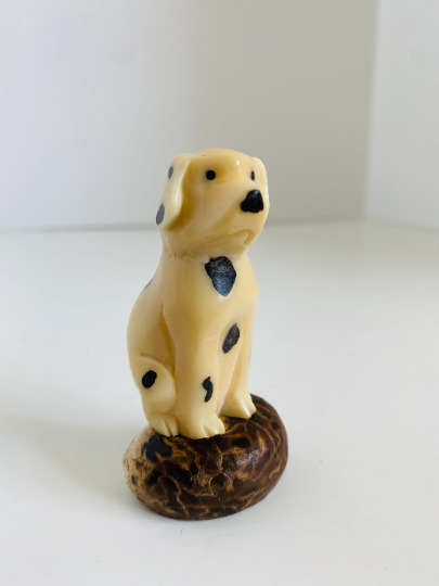 Vintage Tagua Nut Carved Figurine Dalmatian Dog Spotted Dog 2.75\