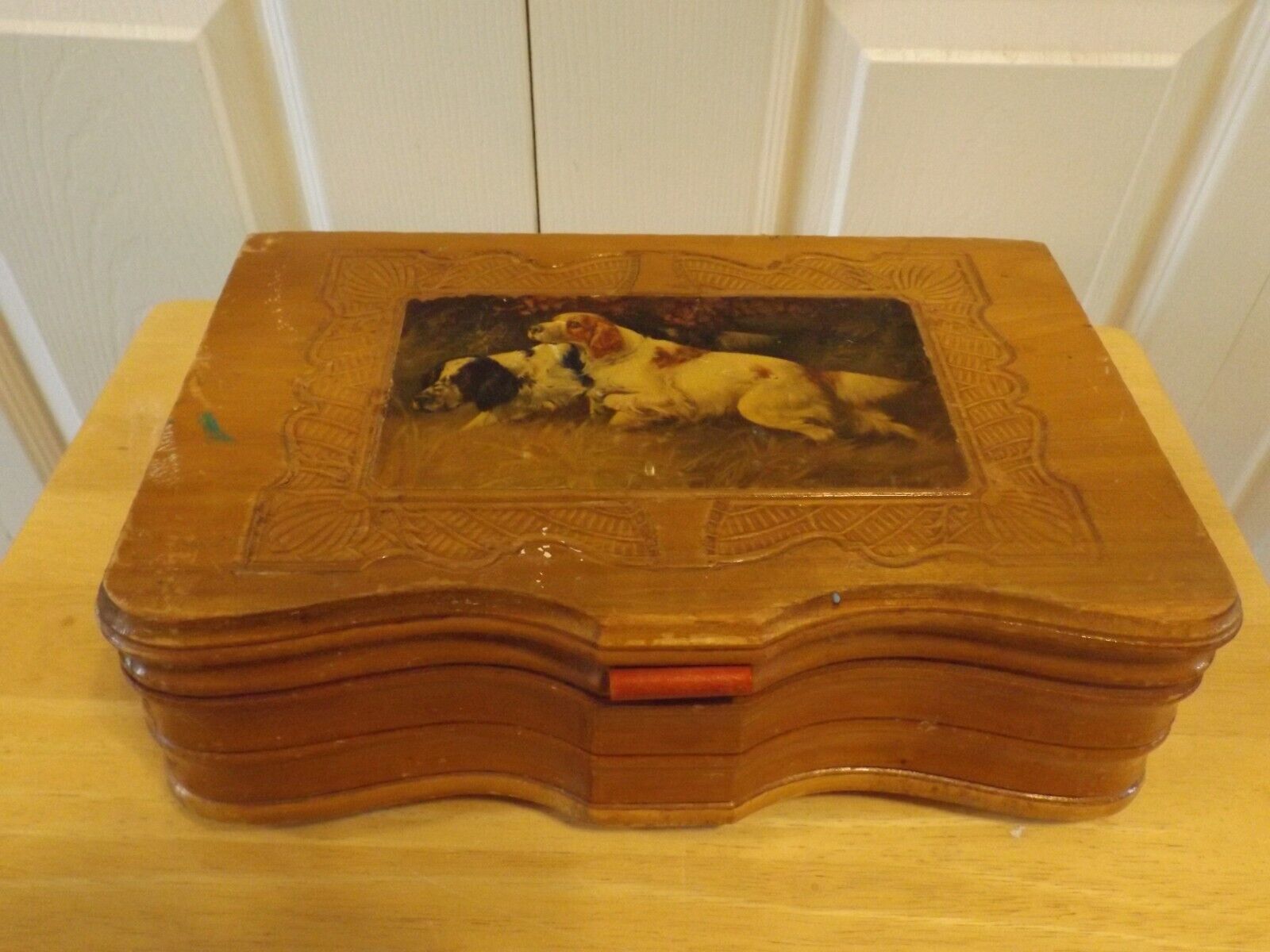 Vintage English Setter Hunting Pointer Dog Wood Jewelry Trinket box