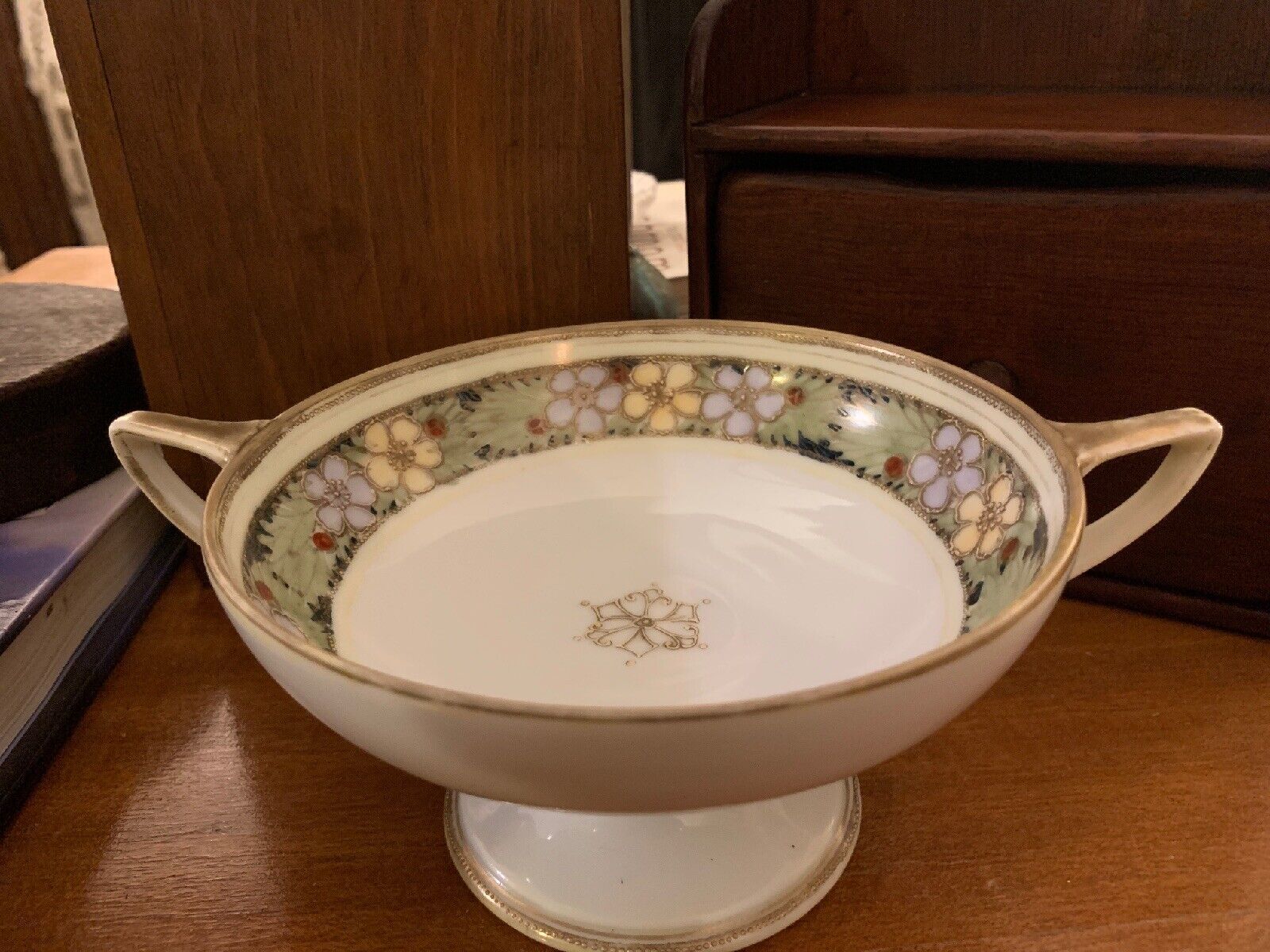 Antq Nippon~Noritake Porcelain Moriage Pedestal  Dish 1911 Arts & Crafts~Compote