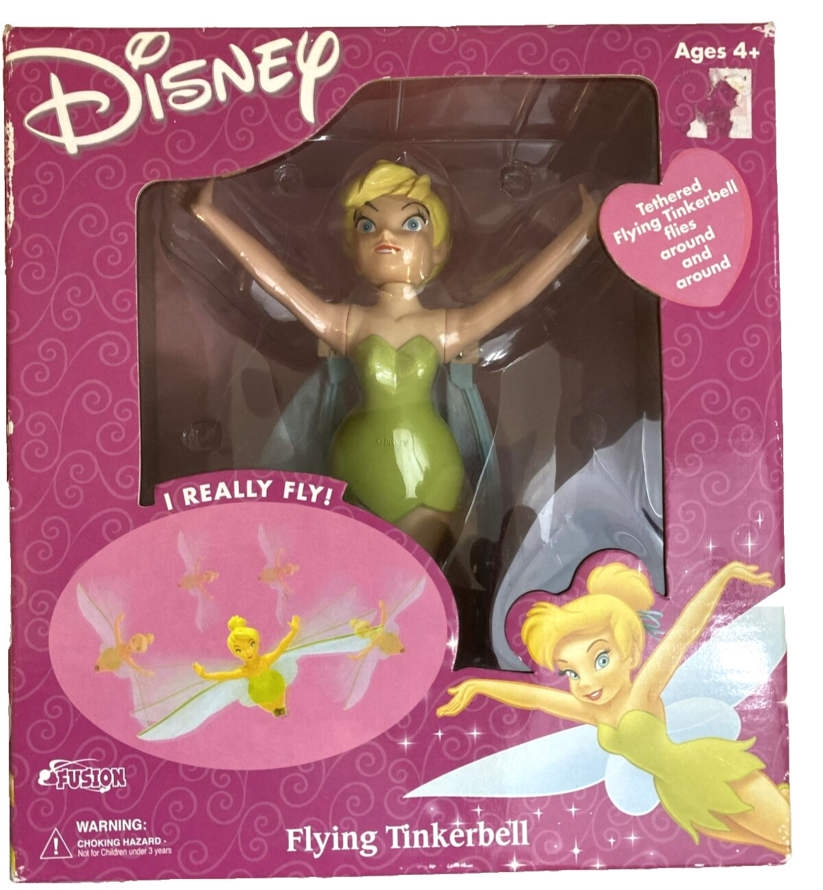  DISNEY TINKERBELL Tethered Flying Fusion Toys TINK 2002 Peter Pan new old stock