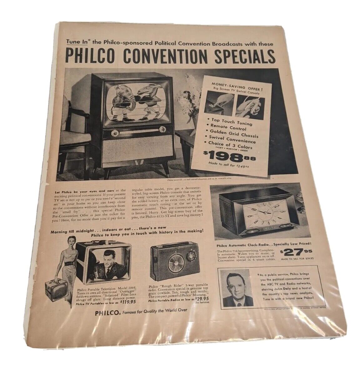 1956 Philco Television Ad - Convention Specials Bagged And Boarded VGC