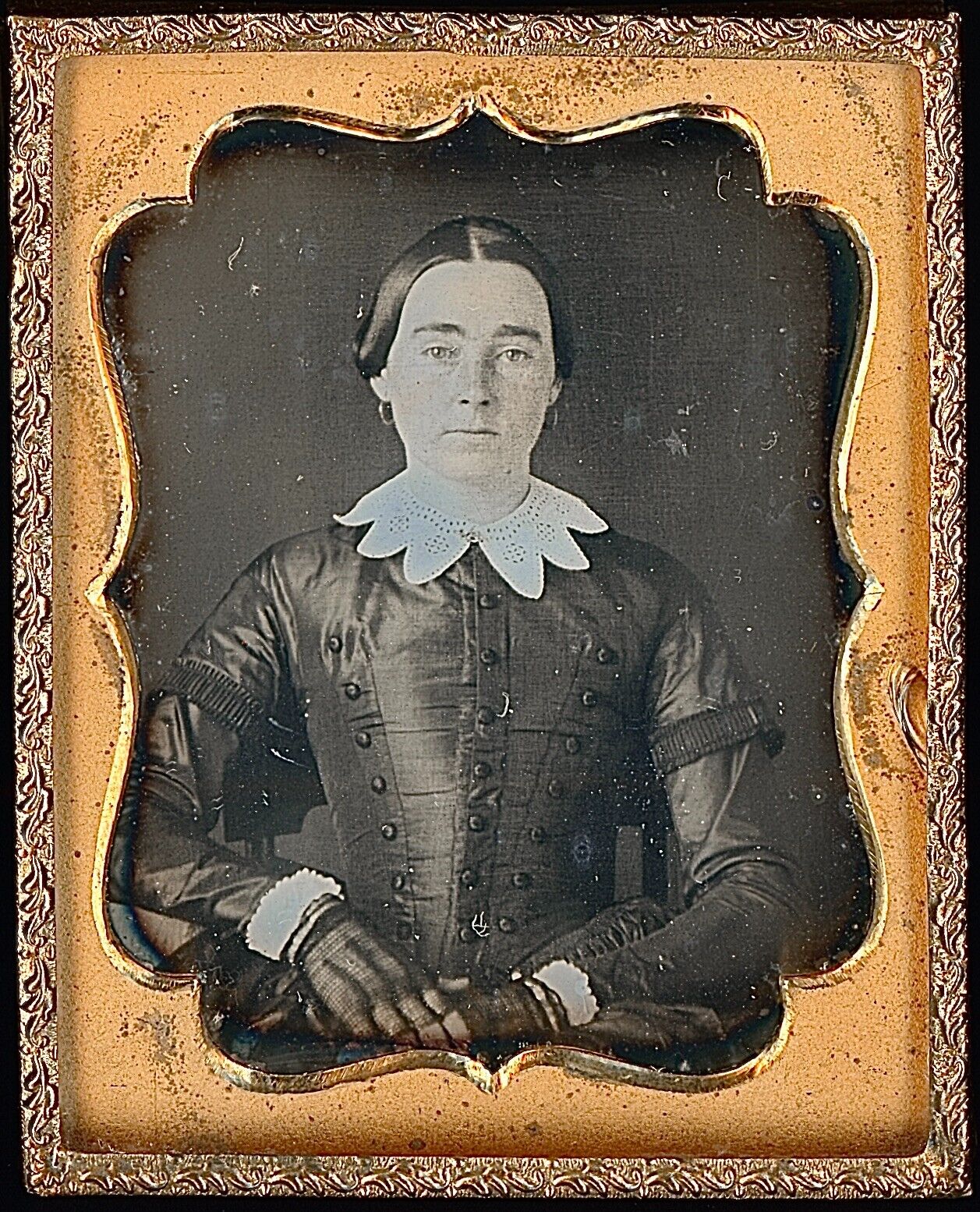 Light Eyed Woman With Freckles Wearing Lace Gloves 1/9 Plate Daguerreotype S744