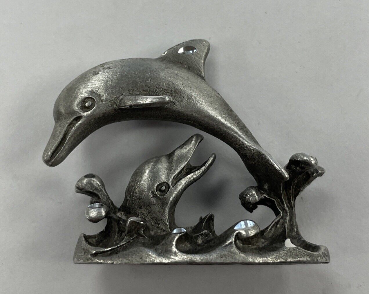 Vintage Miniature Pewter Jumping Dolphins Figurine Unmarked