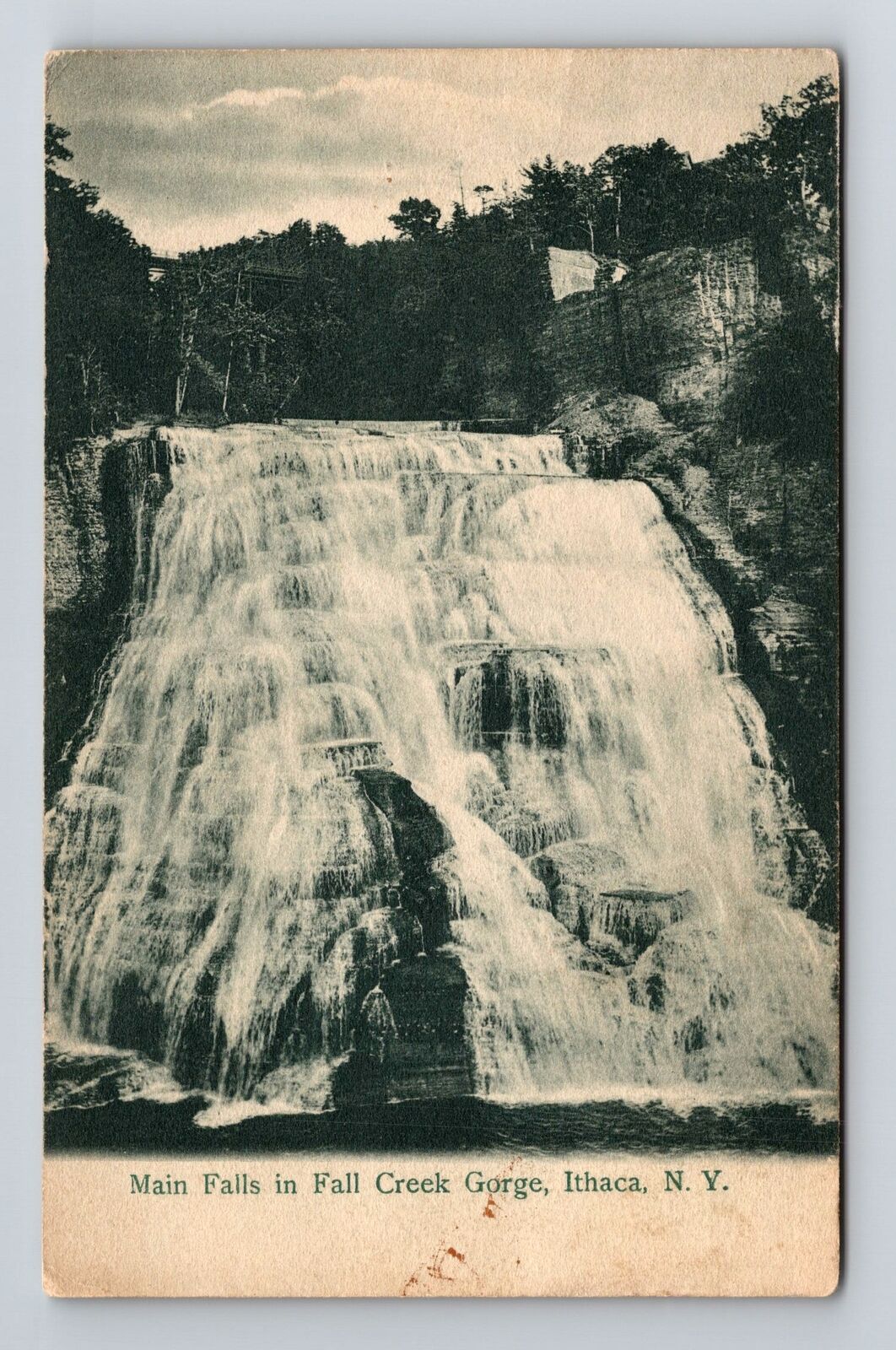 Ithaca NY-New York, Main Falls In Fall Creek Gorge, Antique Vintage Postcard