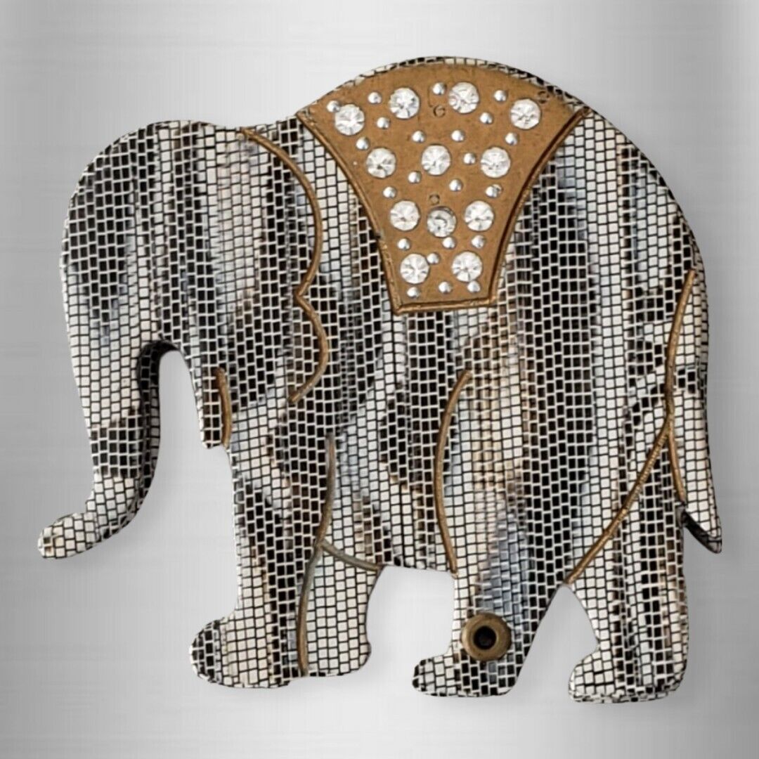 Vintage Jeweled Elephant Swing Compact Mirror 2¾x3\
