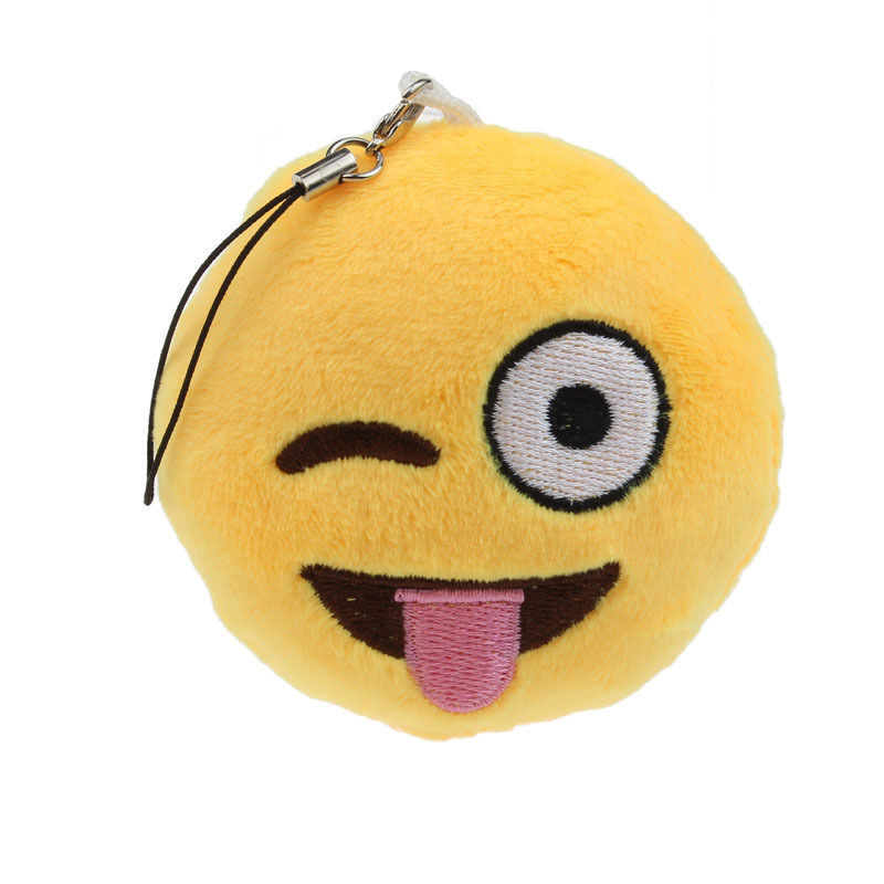 High quality Emoji key chain bigger size 3inch wink tongue soft plush key chain