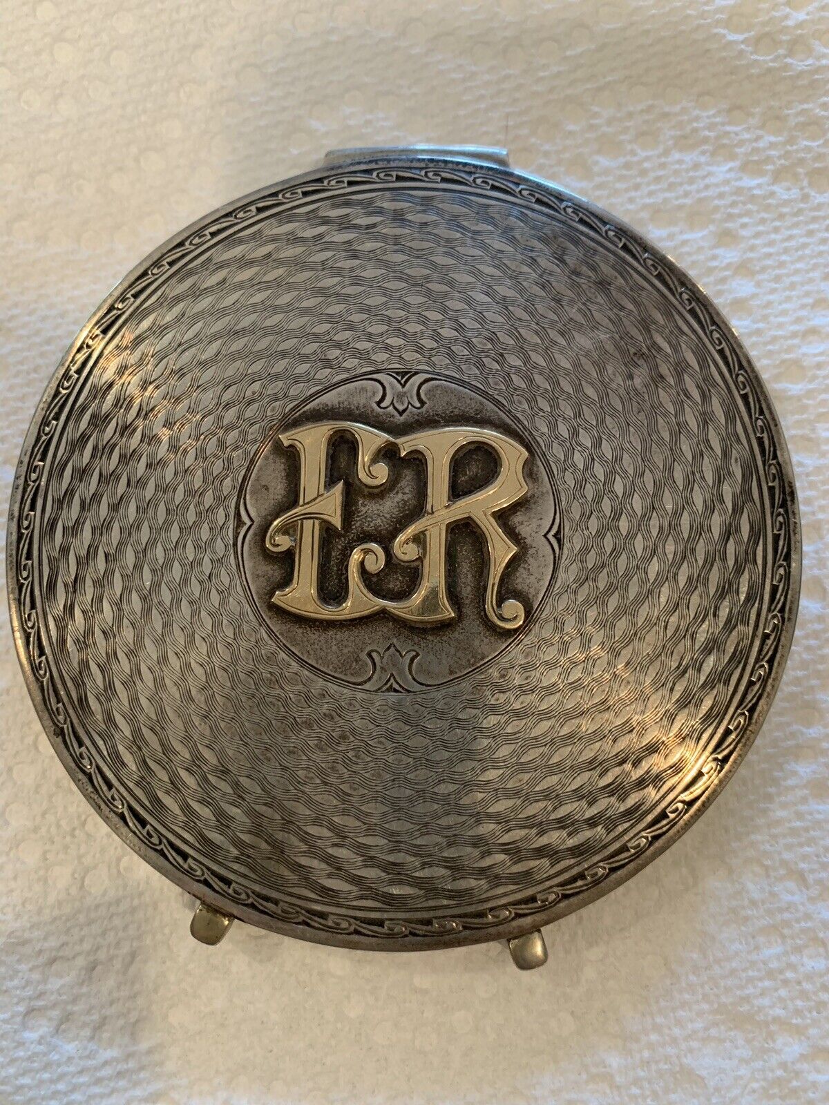 Antique 18K Gold Raised “ER” Monogram & Sterling Silver Powder Compact