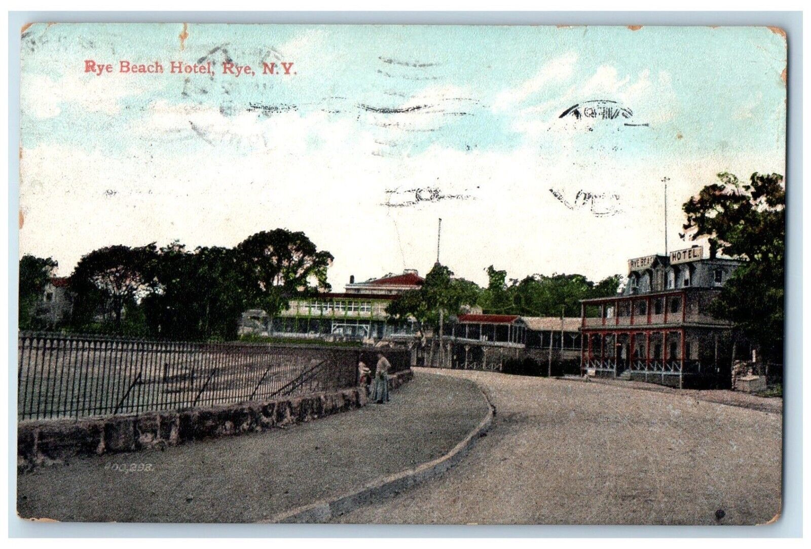 1910 Rye Beach Hotel Scene Street Mount Vernon New York NY Antique Postcard