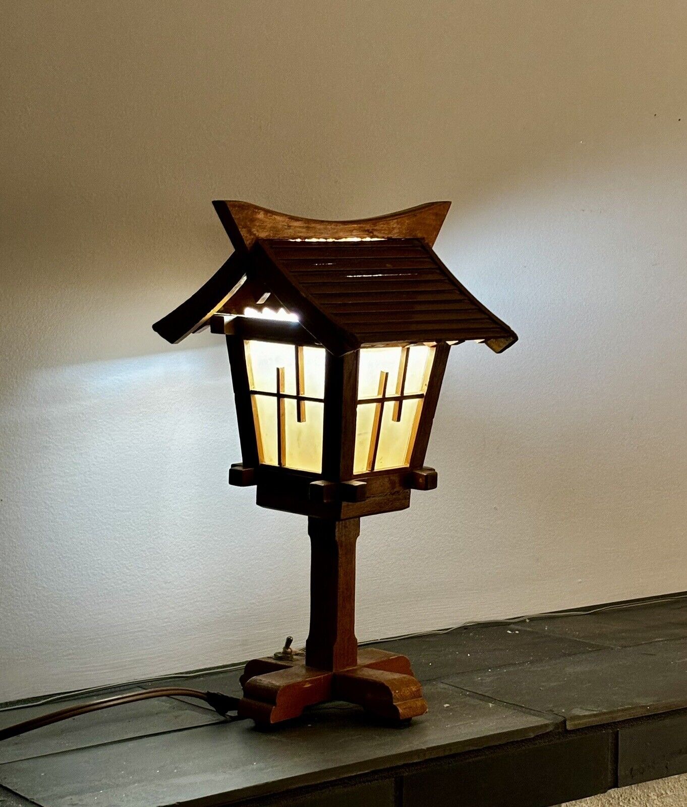 Wooden Japanese Lantern Custom Handcrafted Vintage 1950s