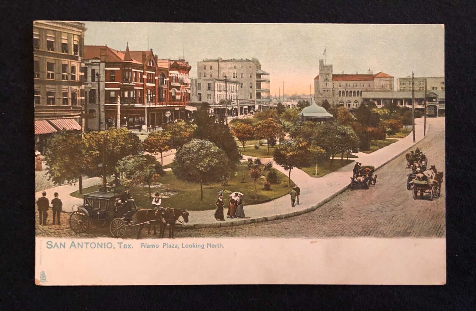 c1890\'s? Alamo Plaza Horse & Carriage San Antonio TX Vintage Color Post Card CF