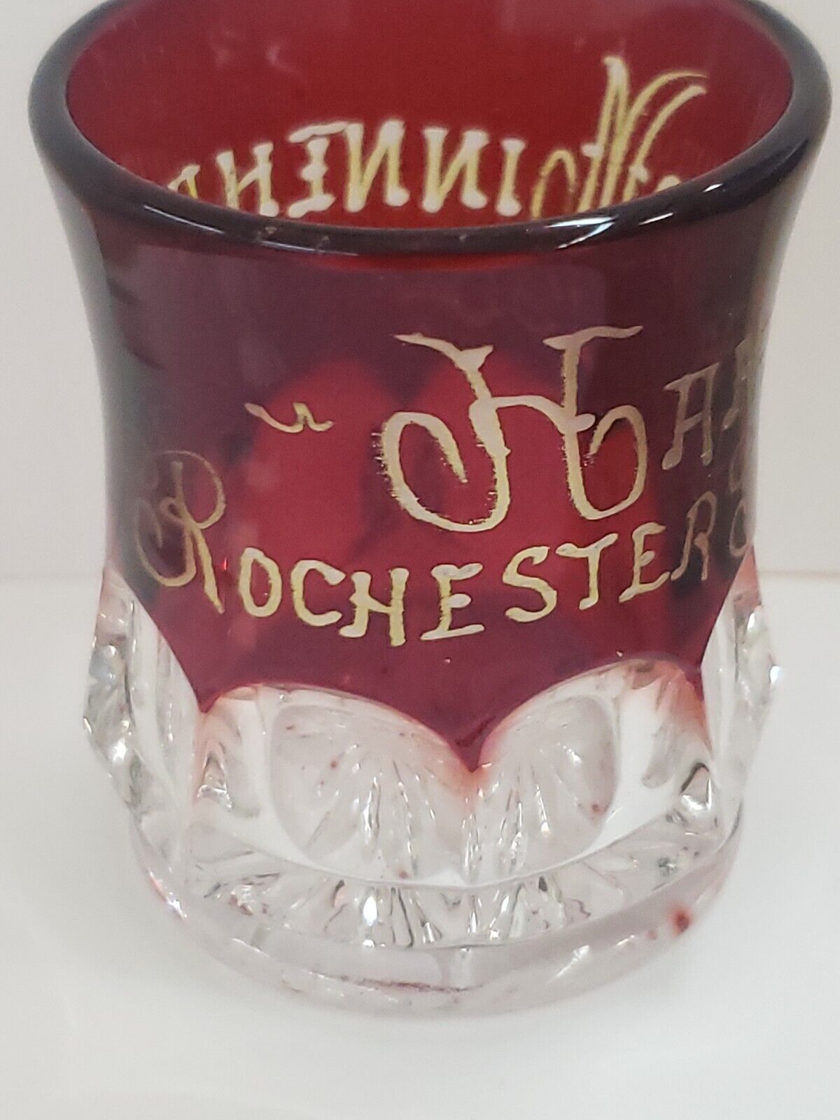 1904 antique Cranberry to clear cut GLASS  vtg Rochester Fair NY Hannah