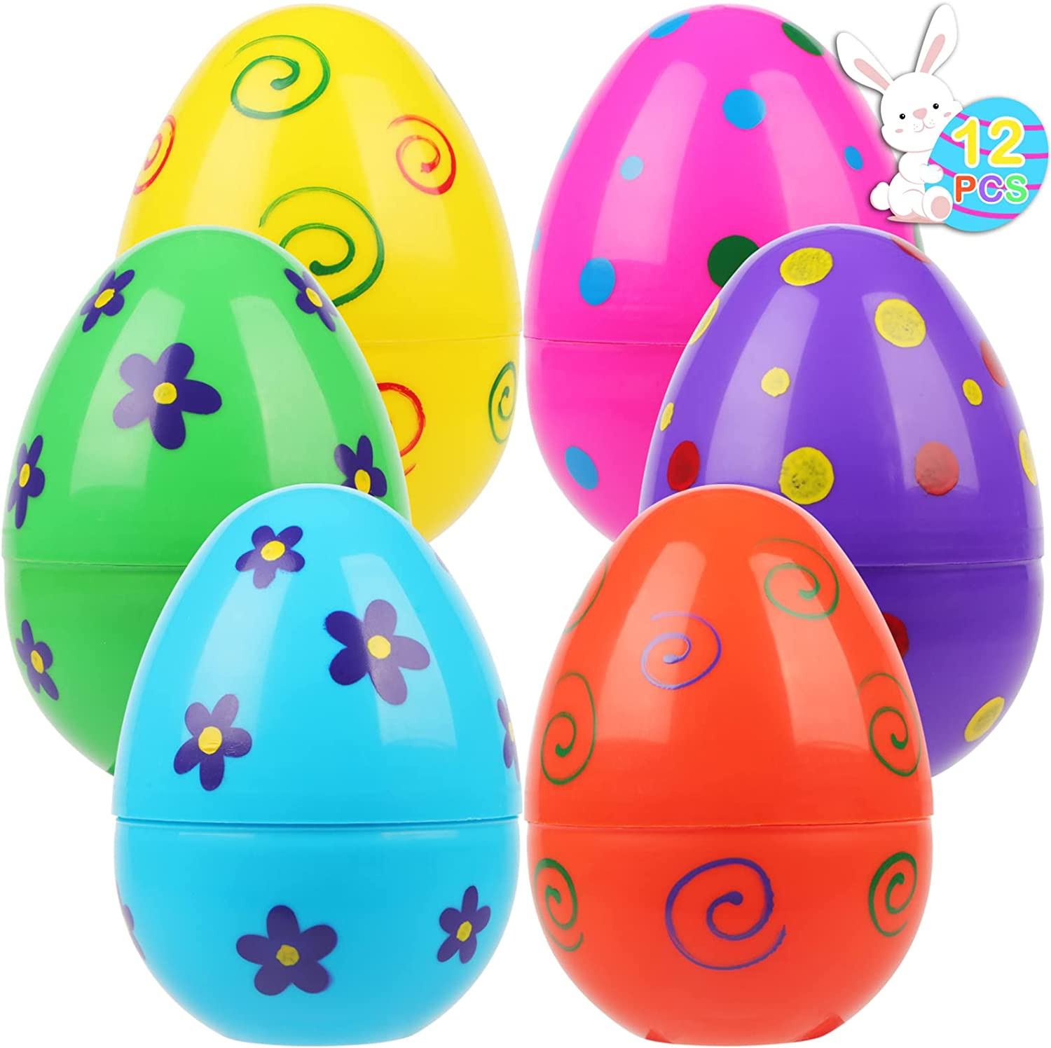 12 Pcs Plastic Printed Bright Jumbo Easter Eggs-Assorted Prints and Colors 6\
