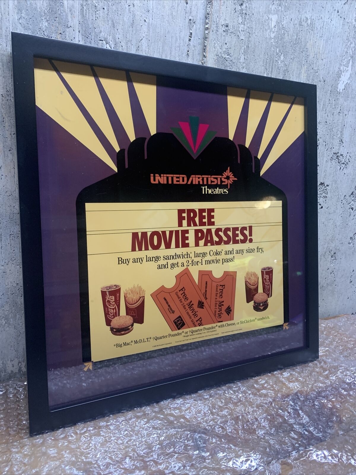 VintageUnited Artists Translite McDonald’s Theater Movie Room Floated And Framed