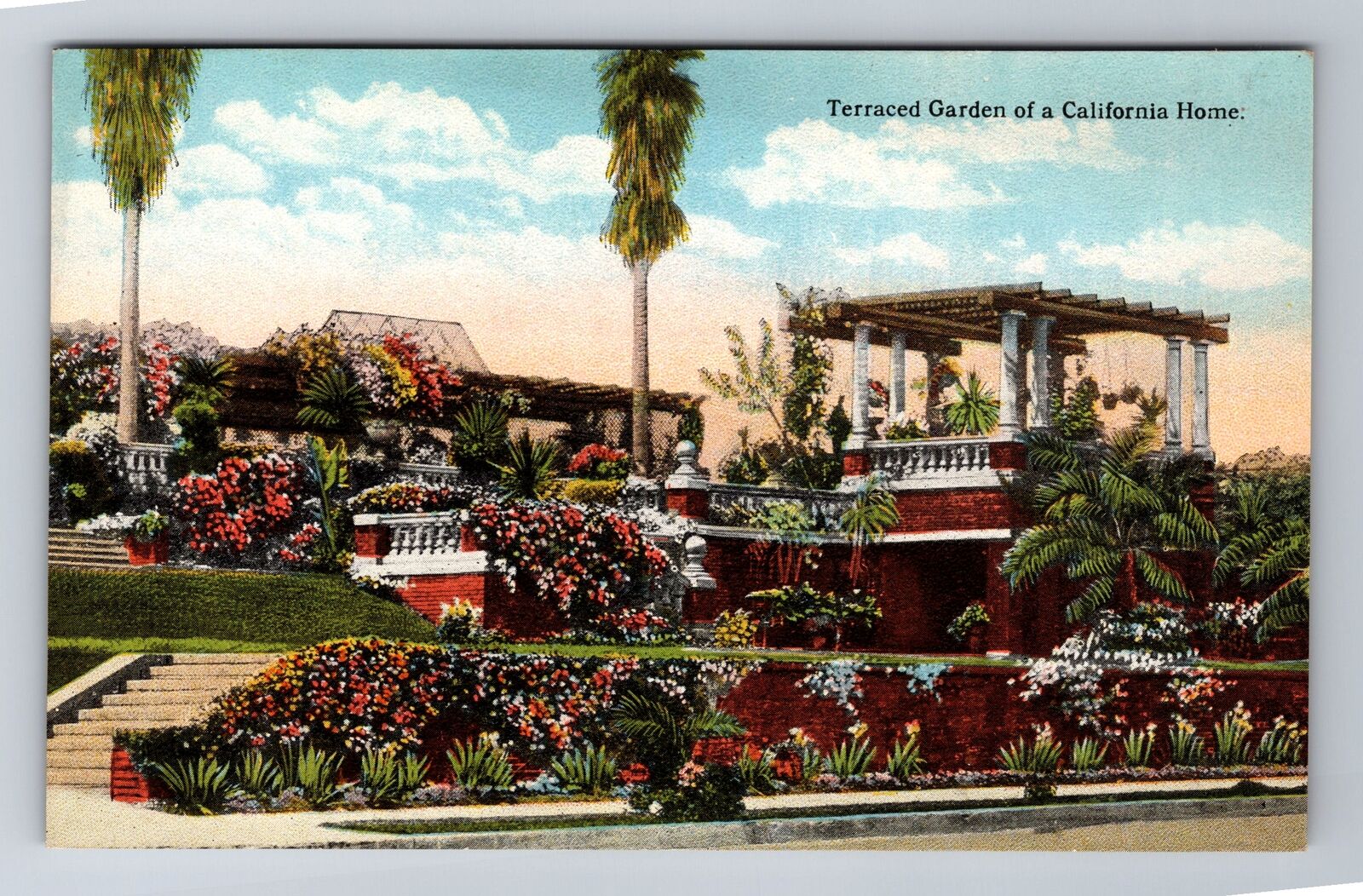 CA-California, Terraced Garden Of A California Home, Antique Vintage Postcard