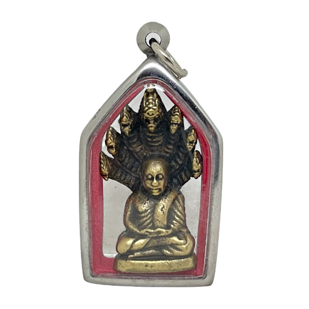 Phra Lp Ngern 7 Serpents Naga Prok Seated Buddha Amulet Pendant Stainless Case