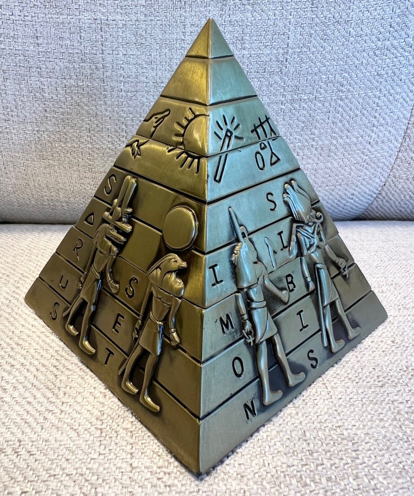 Unique & Rare Handmade Pewter Egyptian Pyramid ~ Jewelry Box, Paperweight Figure