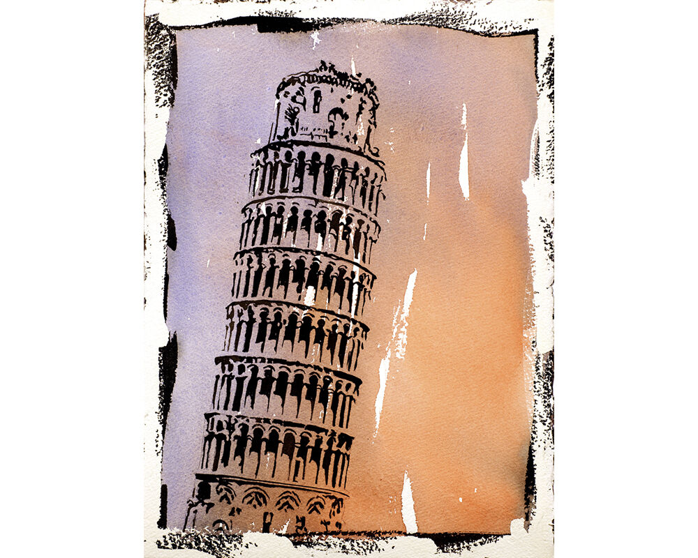 Leaning Tower of Pisa- original watercolor painting Italy art