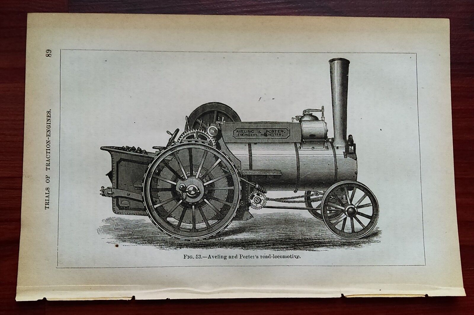 1873 Engineering Sketch Diagram Showing Aneling Porter Road Locomotive